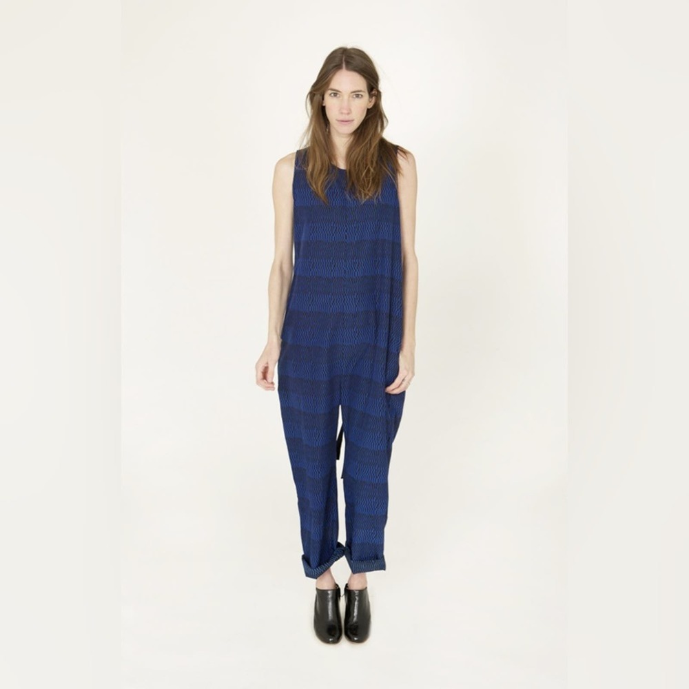 Ilana Kohn M checks print sleeveless jumpsuit in blue